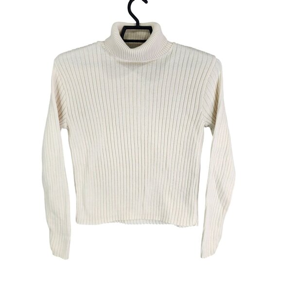 Womens Beige Pierre Cardin Ribbed Turtleneck Sweater Long Sleeve Size L - Picture 1 of 7